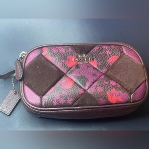 Coach Quilted Brown and Pink Patchwork Clutch double zip with strap
